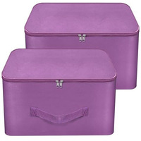 Storite 2 Pack Nylon Wardrobe Bag Underbed Moisture Proof Cloth Storage Organizer, Storage Box For Clothes Saree Bags With Zippered Closure & Handle (Purple, 38X33X22 Cm) Square