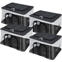 Storite 4 Pack Nylon 33 L Pvc Transparent Moisture Proof Storage Box For Clothes Closet Wardrobe Organizer For Clothes With Carry Handle - (Black, 44 X 31 X 24 Cm)