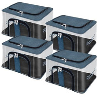 Storite 4 Pack Nylon 33 L Pvc Transparent Moisture Proof Storage Box For Clothes Closet Wardrobe Organizer For Clothes With Carry Handle - (Darkteal, 44 X 31 X 24 Cm), Blue
