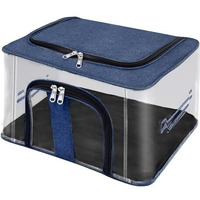 Storite Nylon 33 L Pvc Transparent Moisture Proof Storage Box For Clothes Closet Wardrobe Organizer Saree Bags For Clothes With Carry Handle - (Darkblue, 44 X 31 X 24 Cm)