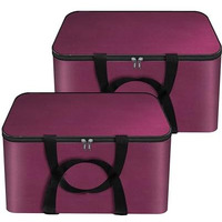 Storite 2 Pack Nonwoven Mini Storage Bag Cloth Organizer With Zippered Closure And Handle (41X35X23.5 Cm, Magenta) Rectangular - Non-Woven