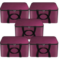 Storite Non-Woven 5 Pack Nonwoven Mini Storage Bag Cloth Organizer With Zippered Closure And Handle (41X35X23.5 Cm, Magenta) Rectangular)