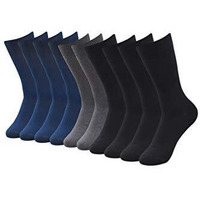 Balenzia Men's Solid Colored Formal Mid Calf Length Fine Business Socks (Free Size) Made With Cotton & Spandex - Combo Pack Of 10 (Black, Navy, And Grey).