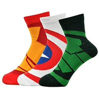 Balenzia X Marvel Iron Man,Captain America & Hulk Themed High Ankle Length Socks For Men-(Pack Of 3 Pairs)(Free Size) White,Red,Green