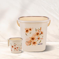 Nayasa Plastic Sqr Dlx 2 Pcs Bathroom Set | Bucket 25 Ltrs + Mug 1.5 | Bathroom Set |Bath Set For Bathroom | Cream