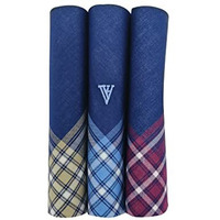 Van Heusen Men's Cotton Dark Handkerchief With Brand Logo (Pack Of 3) Maroon, Beige & Blue