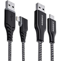 Ambrane Pack Of 2 Usb To Lightning Cable & Usb To Type C Cable For Iphone,Smartphones,Laptops,Ipad,Macbook,Imac,Airpods & Other Devices,480Mbps Data Sync,Quick Charge 3.0 (Rct-15 & Abll-125)-Black
