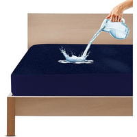Gadda Co 100% Waterproof Premium Cotton Feel Mattress Protector Queen Bed 75X60 Inch|Ultra Soft Breathable & Hypoallergenic Fitted Bed Protector Terry Cover(6.3X5 Feet, Fits Upto 10 Inches, Dark Blue)