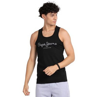 Pepe Jeans Men's Cotton Innerwear Solid Regular Fit Fashion Vest (Atv03_Black, Medium