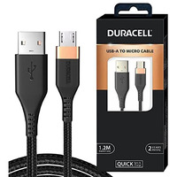 Duracell Micro Usb 3A Braided Sync & Fast Charging Cable, 3.9 Feet (1.2M). Supports Qc 2.0/3.0 Charging, High Speed Data Transmission - Black