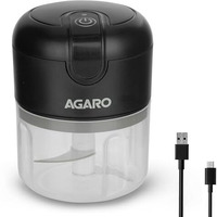 Agaro Elite Rechargeable Mini Electric Chopper, Food Grade Bowl, Stainless Steel Blades, One Touch Operation, For Mincing Garlic, Ginger, Onion, Vegetable, Meat, Nuts, 250 Ml, Black.