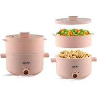 Agaro Primo Multi Function Pot 2L, Double Layered Body, Ceramic Coated Inner Pot, Variable Temperature Settings, Wide Mouth, Transparent Lid, Cooking, Boiling, Steaming, Egg, Vegetable