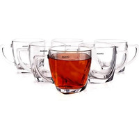 Agaro Elegant Glass Cup, 200Ml, Set Of 6, Crystal Clear Espresso Coffee Cup, Toughened Glass Wall With Handle, For Hot Cofee, Cappuccino, Milk, Latte, Green Tea & Black Tea