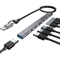 Portronics Mport 7 Usb Hub (7-In-2), Multiport Adapter With Dual Convertible Usb & Type C Heads, Upto 5 Gbps Data Transfer Speed, 1 X Usb 3.0 & 6 X Usb 2.0 Ports For Laptop, Macbook, Pc (Grey)