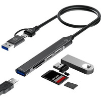 Portronics Mport 31 Plus Usb 3.0 Hub (5-In-1) With Usb & Type-C Dual Plugs, Upto 5 Gbps High Speed, Usb 3.0, 2-Port Usb 2.0 & Sd/Microsd Card Reader For Laptop, Pc, Mac, Smartphone, Tablet (Grey)
