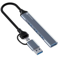 Portronics Mport 31 Pro Usb 3.0 Hub (4-In-1) With Type-C & Usb Dual Plugs, Usb 3.0 Superspeed, 3-Port Usb 2.0 High-Speed, Up To 5 Gbps Speed, Aluminium Alloy Metal Body, For Laptop, Pc, Mac (Grey)