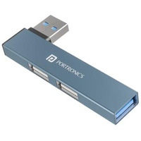 Portronics Mport Mino A Usb 3.0 Hub (3-In-1) With Usb 3.0 Superspeed, Compact L-Shape Design, 2-Port Usb 2.0 High-Speed, Usb Plug, Metal Alloy Body, For Laptop, Pc, Mac (Grey)