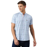 Thomas Scott Men's Checkered Slim Fit 100% Cotton Casual Shirt With Button Down Collar And Half Sleeve Blue