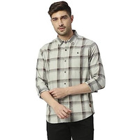 Thomas Scott Mens | Full Sleeve | Checks Printed | Regular Fit | 100% Cotton | Button Down Collar | Casual | Shirt (Light Grey_2Xl)