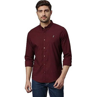Thomas Scott Mens | Full Sleeve | Solid | Slim Fit | 100% Cotton | Button Down Collar | Shirts (Wine_M)