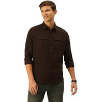 Thomas Scott Mens | Full Sleeve | Solid | Double Pockets | Slim Fit | 100% Cotton | Spread Collar | Casual | Shirt (Coffee_L)