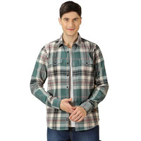 Thomas Scott Men's Double Pocket Full Sleeves Checkered Casual Shirt (Green, Large)