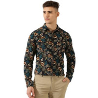 Thomas Scott Men Slim Fit Pure Cotton Corduroy Floral Printed Semi-Formal Shirt (Navy, Xl)