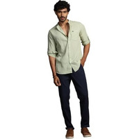 Thomas Scott 100% Cotton Linen Mandarin Collar Roll Up Sleeve Casual Shirts For Mens Pista