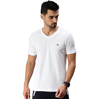 Onn Men's White Half Sleeves V Neck T-Shirt(Size : Large)