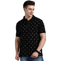 Onn Men's Pack Of 1 Black Regular Fit Polo Neck Half Sleeves Printed T-Shirt (Size : Large)