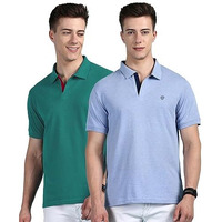 Lux Cozi Pack Of 2 Oxford Blue And Sea Green Regular Fit Half Sleeves Polo Neck T-Shirt For Men |Polo Casual Tshirt For Men | 100% Combed Cotton - Colour Fresh, Quick Dry, Ultra Soft (Size : Medium)