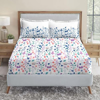 Trident Soft Comfort Fittedsheet For Double Bed, 210 Tc 100% Cotton Elastic Fitted Bedsheet, Soft And Breathable, King Size Fitted Bedsheet With 2 Pillow Covers - Sussana