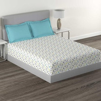 Trident Bedsheet Set - Home, 100% Cotton, Bedsheet For Double Bed (1 Queen Size Bedsheet With 2 Pillow Covers) Superior Softness, 144 Thread Count - Jun Turquoise