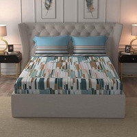 Mytrident Bedsheet For Double Bed, Dusk And Dawn Collection, 1 King Size Bedsheet With 2 Pillow Covers, 144Tc, 100% Cotton Bedsheet - Crossroads Blue