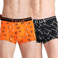 Fcuk Cotton Elastane Flex Tottenham, Men's Printed Trunks Pack Of 2 Regular Fit Scarlet Ibis Jet Black Aop 2_Xl