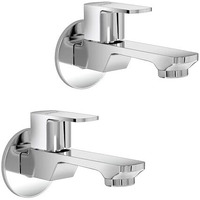 Plantex Long Body Bib Cock Water Tap With Water Saving Nozzle For Kitchen Tap And Brass Spindle/Bib Tap With Wall Flange And Teflon Tape For Bathroom - Pack Of 2 (Saga-1292-Chrome)