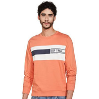Numero Uno Men's Fleece Crew Neck Sweatshirt (Kmssfc60-Dusty Orange/White-L_Dusty