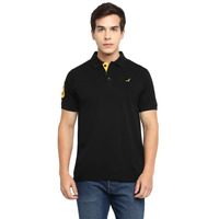 American Crew Men's Poly Cotton Polo Collar Half Sleeve Regular Fit T-Shirt (Black, Large)
