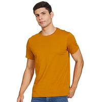 Van Heusen Athleisure Men Regular Fit T-Shirt-Cotton Rich-Smart Tech, Easy Stain Release, Anti Stat, Ultra Soft, Moisture Wicking_60021_Mustard_L, Yellow