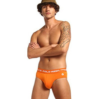 U.S. Polo Assn. Men Logo Waistband Cotton Stretch Iyah Briefs - Pack Of 2 (Orange/Black L)