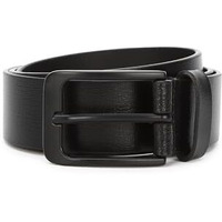 Louis Philippe Men Black Textured Formal Italian Leather With Matt Black Metal Buckle Belt