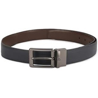 Louis Philippe Men Black & Brown Textured Reversible Formal Italian Leather With Matt Gun Metal Buckle Belt