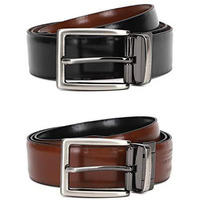 Louis Philippe Men Black & Brown Solid Reversible Formal Italian Leather With Brush Gun Metal Buckle Belt