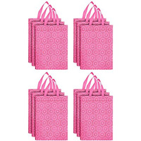 Kuber Industries Carry Bag|Shopping Bag With Handles|Shopping Bag For Grocery|Pack Of 12 |Pink|Fabric