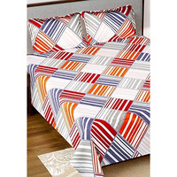 Heart Home Triangle Design Glace Cotton Double Bedsheet With 2 Pillow Covers (Blue & Cream) - Cthh7280
