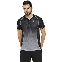 Campus Sutra Men's Black And Grey Ombre Dri-Fit Activewear T-Shirt Regular Fit For Casual Wear | Structured T-Shirt Crafted With Comfort Fit And High-Performance For Everyday Wear