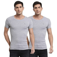 Sporto Men's Combed Cotton Round Neck Ribbed Gym Vest/Undershirt (Pack Of 2) | Grey Melange