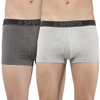 Sporto Men's Mid-Rise Solid Cotton-Spandex Square Trunks With No-Fold Elastic Waistband (Pack Of 2) | Grey Melange + Anthra Melange