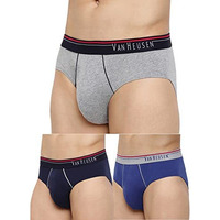 Van Heusen Men's Cotton Briefs (Pack Of 3) (10003_Grey Mel, Sailor Blue,Dark Navy-L_Grey Mel, Sailor Blue, Dark Navy_L)