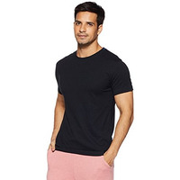 Van Heusen Athleisure Men Regular Fit T-Shirt-Cotton Rich-Smart Tech,Easy Stain Release,Anti Stat,Ultra Soft,Moisture Wicking_60021_Black_Large